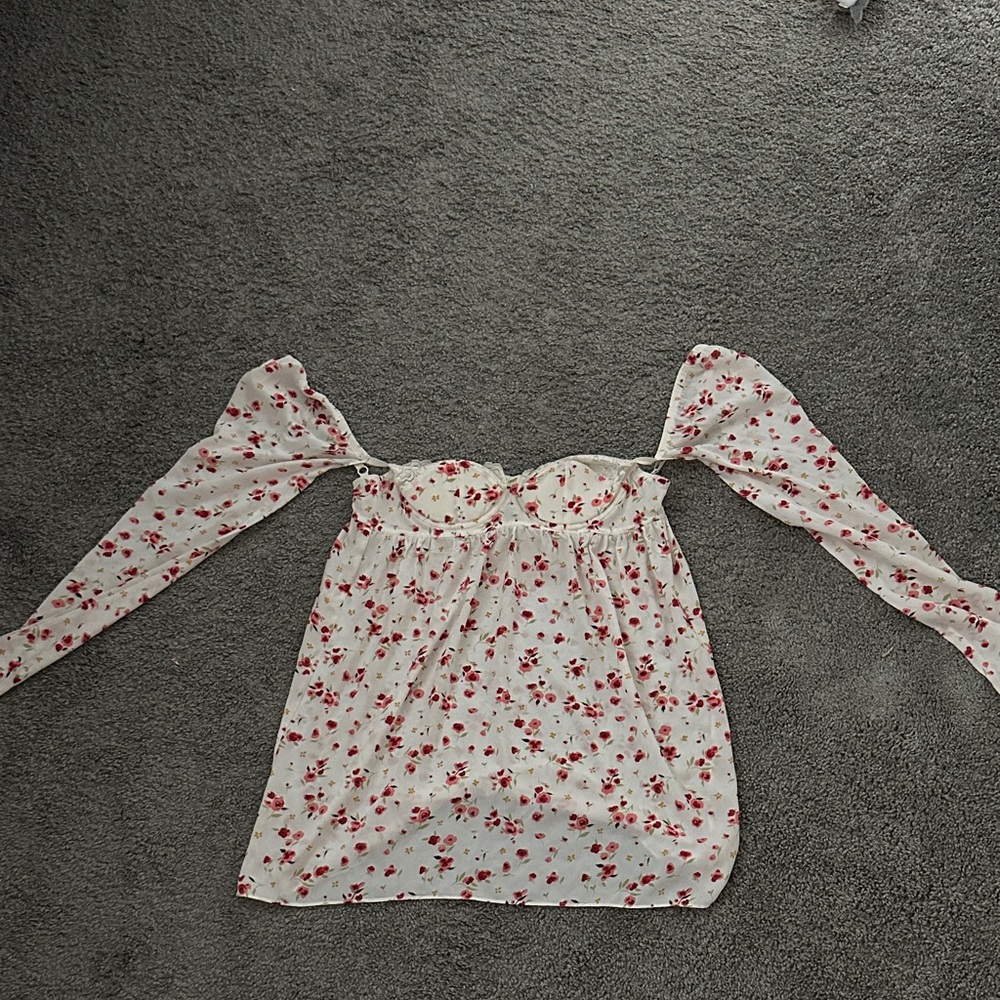 White Floral Off-Shoulder Top with Red Rose Print